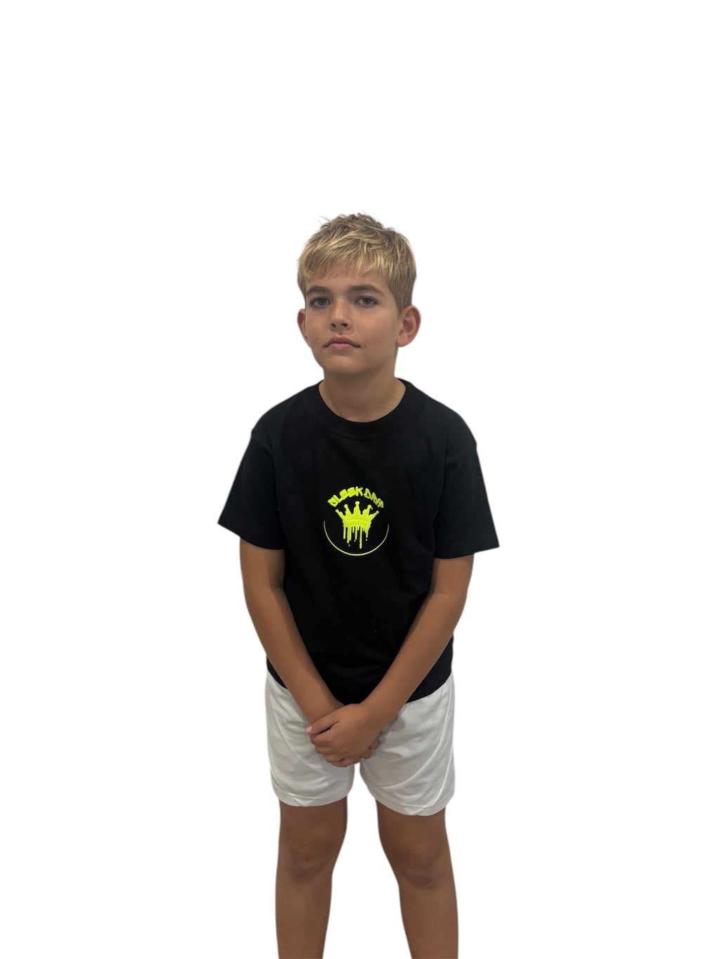 Sleek Drip Crown Tee—black & yellow puff men