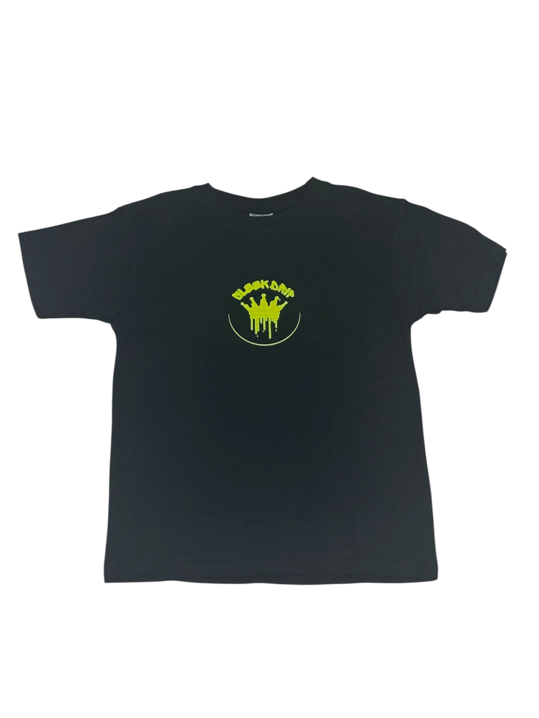 Sleek Drip Crown Tee—black & yellow puff women