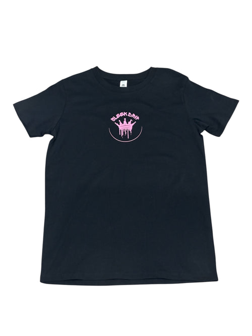 Sleek Drip Crown Tee—Black  pink kids