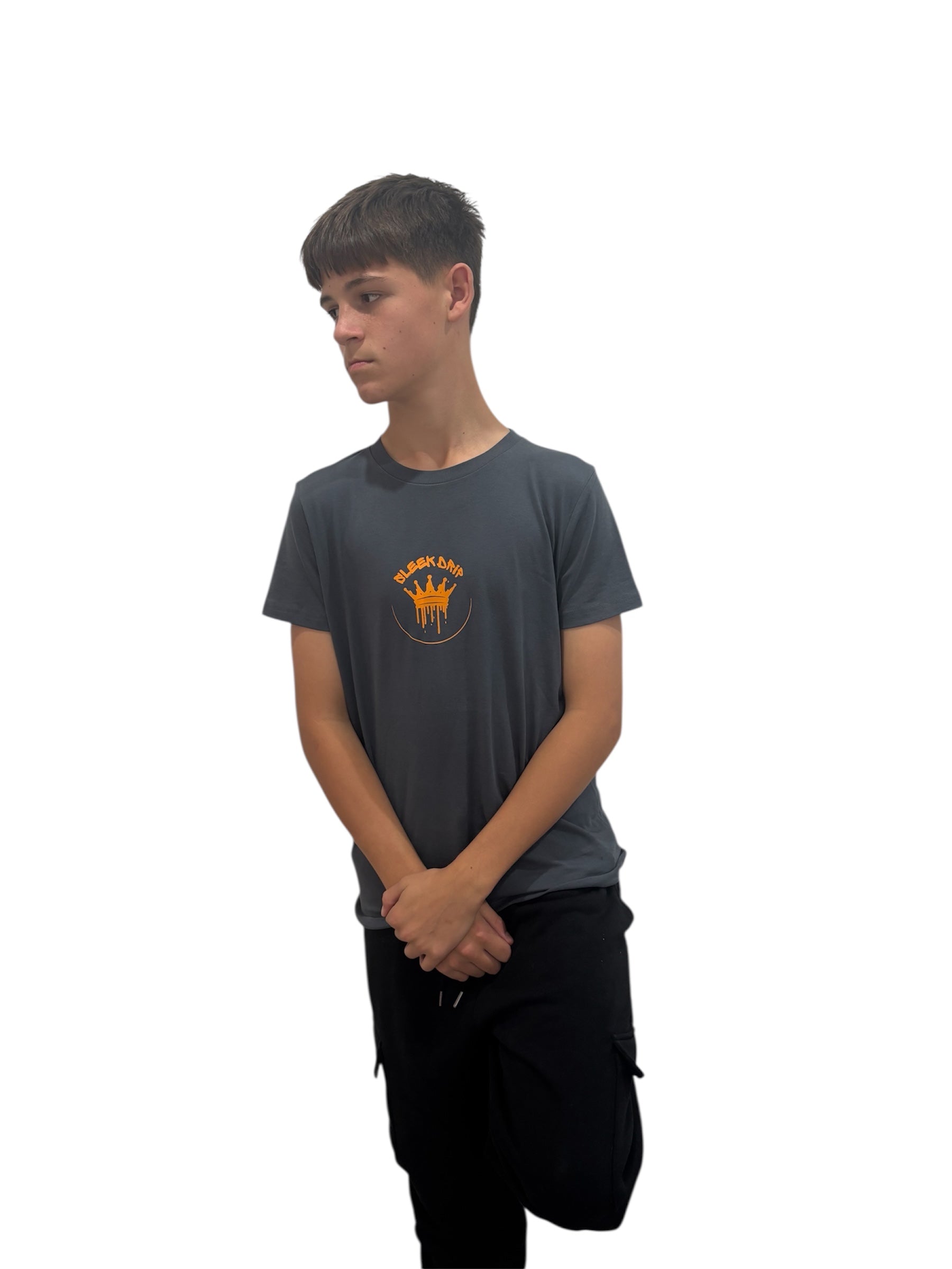 Sleek Drip Crown Tee—sleekgrey & orange